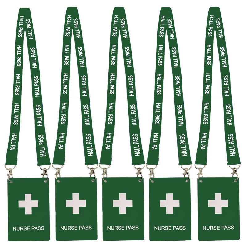 Bemaxy Hall Pass Lanyards with Large Card Passes, Unbreakable School Classroom 5 Inch Passes Set for Teacher Parents(Hall Bathroom Library Office & Nurse),5 Pcs(Nurse) - Image 1